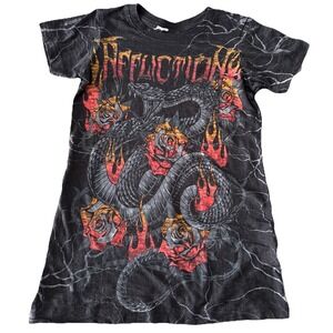 Affliction Baby Tee Snake Roses Design All Over Print Size XS burnout top graphi